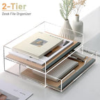 SANRUI Acrylic Desk Organize with Drawer, Stackable File Organizer, 2-Tier - Image 5