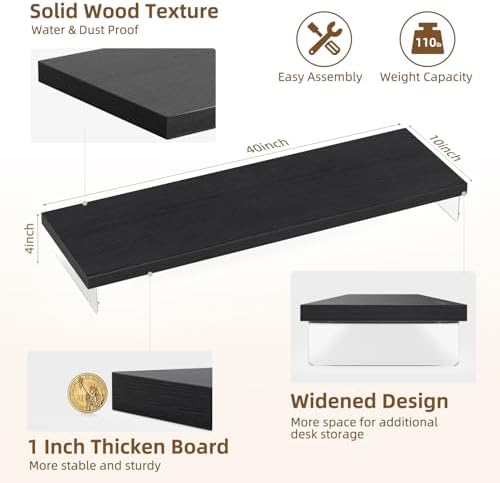 Dual Monitor Stand Riser, 40x10 in Wood & Acrylic Desktop Organizer Shelf - Image 3