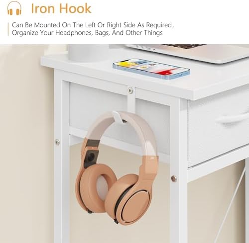 HIGDBFE 33" Small Computer Desk with 5 Fabric Drawers, White, 14.2" D - Image 5