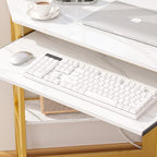 VECELO Corner Desk, Triangle Computer Desk for Small Space with Charging Station and Keyboard Tray, Corner Makeup Table with Storage Shelves for Home Office Bedroom, 41x30, Gold - Image 4