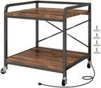 Under Desk Printer Stand with Power Outlet, Adjustable Shelf,Rustic Brown by METYERRY