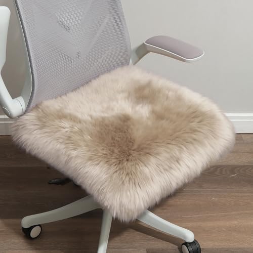 LLB Sheepskin Chair Covers - Office, Dining Room & Desk Chair Seat Cushion - Cream Brown, 18x18 Inch (Pack of 1) by LLB