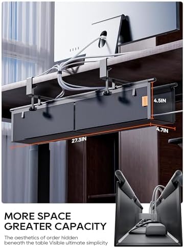 27" No Drill Under Desk Cable Management Tray (Black) - Image 2