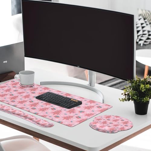 Britimes Keyboard Mouse Pad Set, 4 in 1 Desk Mat Set, Snowflakes Winter - Image 3