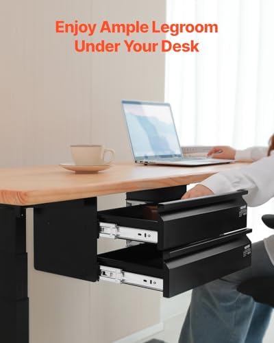 VEVOR Under Desk 2 Layer Slide Out Drawer, 16 inch Under Desk Pull-out Drawer for Home Office Sit Stand Workstation, Black - Image 3