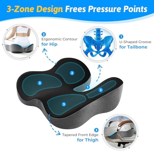 Dreamer Car Seat Cushion for Tailbone & Sciatica Pain Relief (Black & Gray) - Image 4