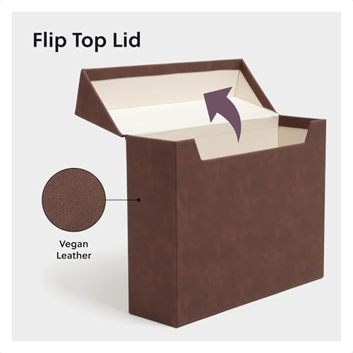 Smead Flip Top File Box, 10" x 3.7" x 13", Brown Vegan Leather, Gold Metal Nameplate (70234) - Image 3