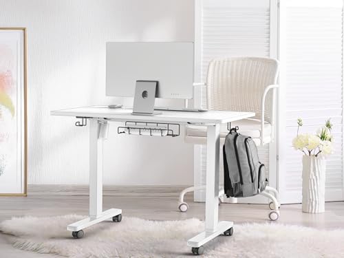 SHW 40-Inch Mobile Height Adjustable Standing Desk w/Drawer, White - Image 2