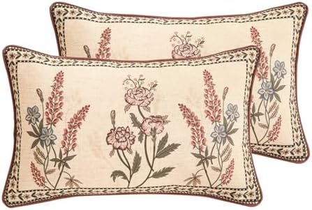 ISAENNE Designer Linen Throw Pillow Cover,Set of 2,20"x12"-Helena C by Isaennehomedecoration