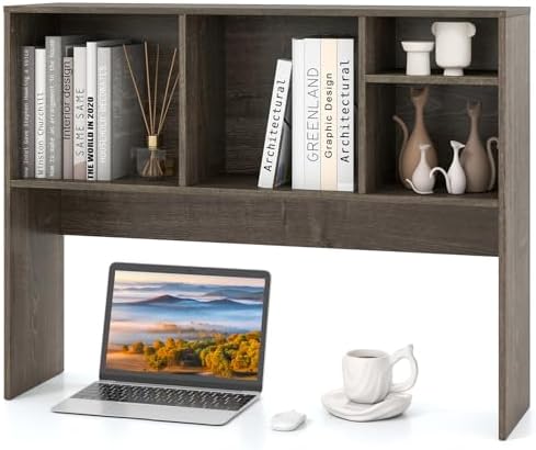 Tangkula Desktop Bookshelf, Countertop Storage Hutch with 4 Shelves for Computer Desk, Desktop 2-Tier Display Rack, Multipurpose Wood Desk Hutch Storage Organizer for Dorm Office Home by TANGKULA