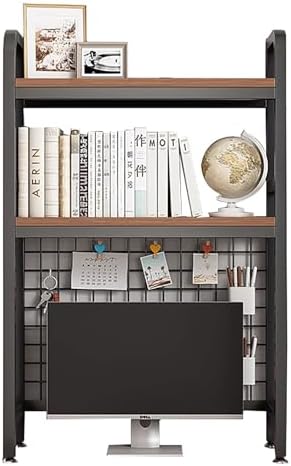 Desk Hutch Desktop Bookshelf, 2 Tier Computer Desktop Bookshelf with Pegboard,Wood Hutch Bookcase Organizer,Multipurpose Countertop Storage Shelf,Display Shelf Rack for Home Office Dorm by Unknown