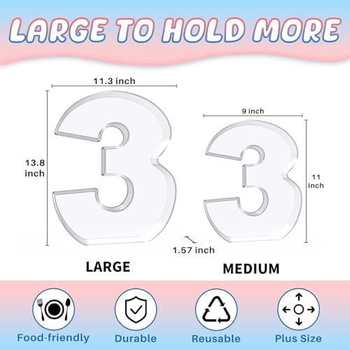 13.8" Extra Large Acrylic Number Charcuterie Board Box, Reusable Fillable Number Cake Candy Dish Display Serving Tray for Birthday Anniversary Party Decoration (3) - Image 2