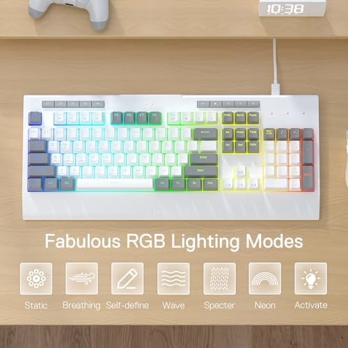 Redragon K525 RGB Backlit 104 Keys Wired Membrane Gaming Keyboard w/ 5 Multimedia Keys & 4 Extra On-Board Macro Keys, Dedicated Media Control, Ergonomic Wrist Rest, Linear Mechanical-Feel Switch - Image 7