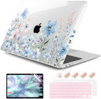 DONGKE Compatible with MacBook Air 13 inch Case 2021 2020 2019 2018 Release A2337 M1 A2179 A1932 with Retina Display & Touch ID, Plastic Hard Shell & Keyboard Cover - Blue Flowers by DONGKE