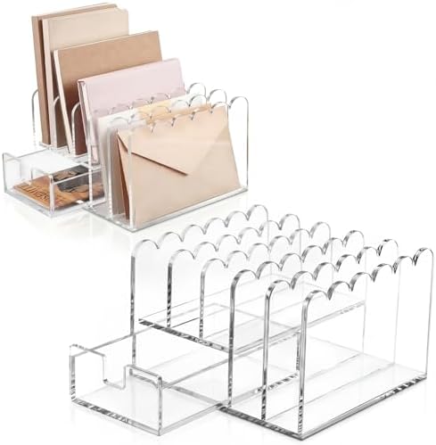 Xuhal Acrylic Mail Organizer with Drawer, 5 Compartments Clear Desk File by Xuhal