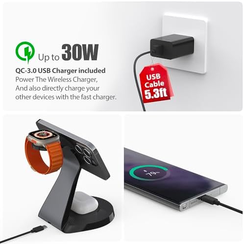 3 in 1 Charging Station for Apple Devices,Mag-Safe Charger Stand Fast Charging,Wireless Charger for iPhone 16/15/14/13/12 Series,& AirPods,& iWatch(USB-C Charger Included) - Image 4