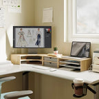 Fenge Dual Monitor Stand, Corner Desk Shelf with Drawer & Slide-Out Tray - Image 2