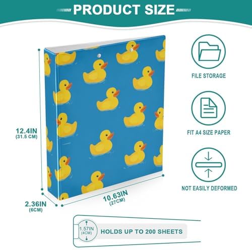 Yellow Rubber Ducks Blue Round Ring Binders 1.5 Inch 3 Ring Binder with Clipboard Holds 200 Sheets Office Home School - Image 5