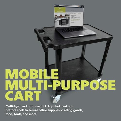Pearington 2-Tier Compact Multi-Purpose Plastic Utility Cart with Lockable Wheels up to 150lbs, Black - Image 3
