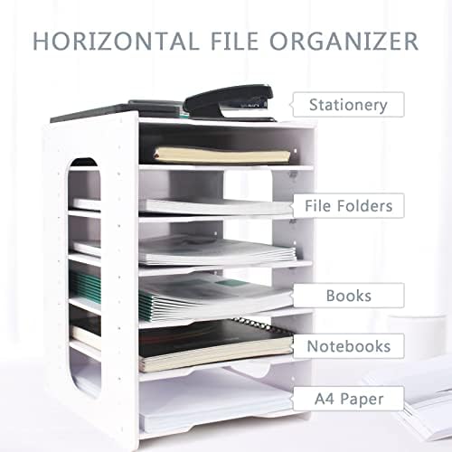 SONGWAY File Organizer for Desk - 7 Tier Document Holder with Removable Shelves, Letter Mail Rack, File Sorter Organizer, A4 Paper Storage Holder, Desktop Organizer for Home Office School, White - Image 2