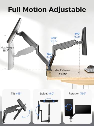 Suptek Dual Monitor Mount Stand-Height Adjustable Gas Spring Monitor Arm Desk Mount for 2 Computer Screens 17 to 35 inches - Each Arm Holds up to 24.25lbs,Black(MD8SP) - Image 3