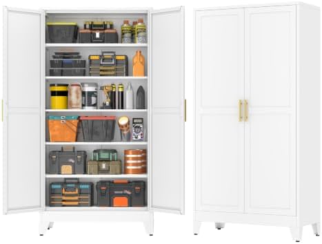 GAIOUS 79'' Tall Metal Garage Storage Cabinet, Home Office Cabinet White by GAIOUS