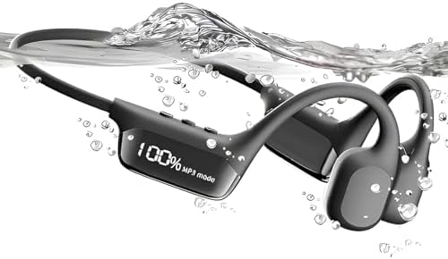 Swimming Headphones,IPX8 Underwater Swimming Headphone with LED Display,Bone Conduction Swim Headphone Built-in 32G Memory MP3 Player,Open Ear Earphones for Running Cycling by KESIEME