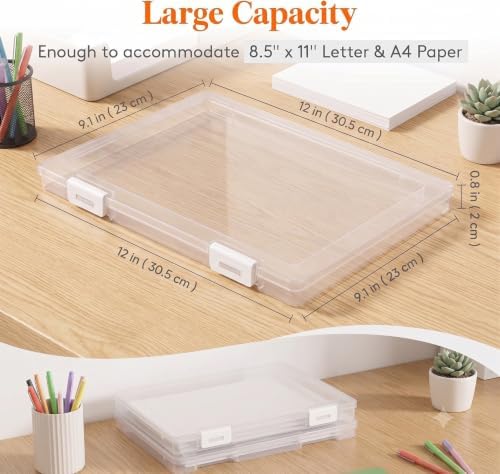 9 Packs A4 Paper Storage Boxes, Plastic Portable Project Case for A4 Size and A4 paper, Plastic Multi-Purpose Thick Scrapbook Storage Box for Office - Image 2