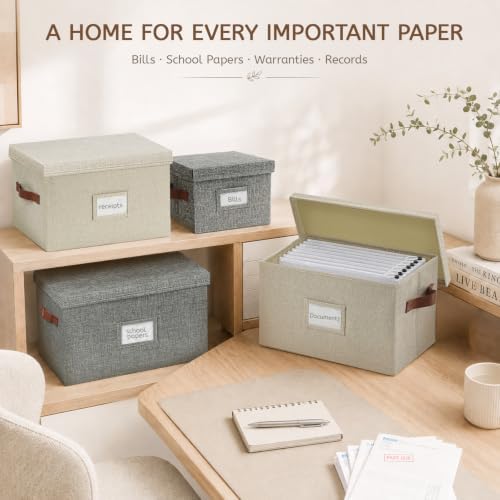 3-Pack Multi-Size Storage Boxes for Documents - Beige - Image 5