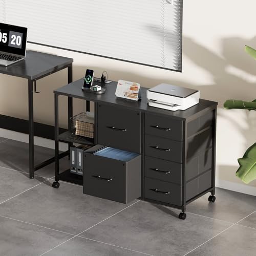Maihail 6 Drawer File Cabinet with Charging Station and Open Storage Shelf - Image 2