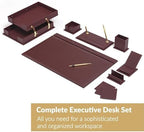 MOOGCO 12-Piece Leather Desk Set — Desk Pad 23.2" x 15.4", Double Document Tray, Pen Holder — Desk Organizer Set for Home Office & Executive Desk Accessories - Image 3