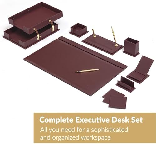 MOOGCO 12-Piece Leather Desk Set — Desk Pad 23.2" x 15.4", Double Document Tray, Pen Holder — Desk Organizer Set for Home Office & Executive Desk Accessories - Image 3