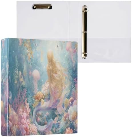 Beautiful Mermaid Coral Round Ring Binders 1.5 Inch 3 Ring Binder with Clipboard Holds 200 Sheets Office Home School - Image 3