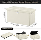 DocSafe Storage Ottoman Bench with Lock,Fireproof 30 Inches Folding Bench Foot Rest Stool Storage Chest Safe for Living Room,Bedroom,Home Office,Waterproof Leather Ottoman with Handles,Beige - Image 3