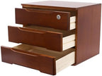 Wood Desk Organizer with 3 Drawers, Lockable Desktop Countertop Storage Cabinet for Home Office Supplies File Tabletop Storage Box, 15.35" x 11.81" x 12.2" (Dark Brown) by iSamLam