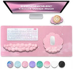 Premium Quality Cloud Wrist Rest Keyboard & Mouse Pad Set – Ergonomic Memory Foam Desk Accessories with Wrist Support for Office & Gaming – Pink - Image 2