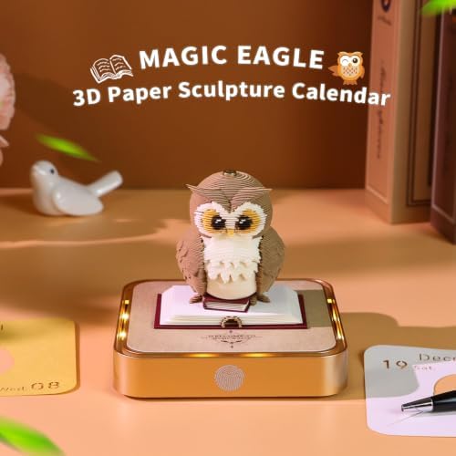 3D Memo Pad Time Piece Calendar 2027, 3D Tear-Off Art Desk Calendar 2027, Creative 3D Memo Pad Paper Art Tree House DIY Paper Carving Decoration (Magic Eagle) - Image 2