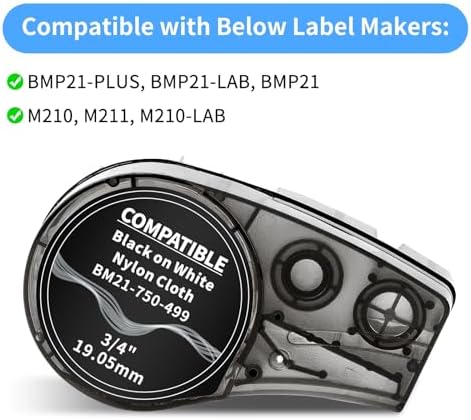 Replacement for M21-750-499 Black on White Nylon Cloth 3/4 Inch Label Tape - Image 2