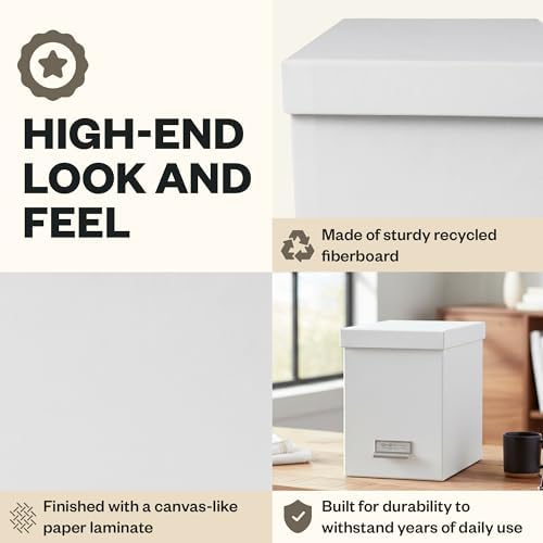 Bigso John Fiberboard Label Frame Desktop File Storage Box - Document Organizer for Important Paperwork - Durable Hanging File Box with a Lid & Metal Label Window - 7.36 x 13.38 x 10.51 in - White - Image 5