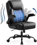 GTPOFFICE Executive Office Chair with Comfortable Lumbar Support, Ergonomic Gaming Chair with Flip-up Armrests & Zoned Pressure-Relief Cushion, Comfy PU Leather Desk Chair, Black by GTPOFFICE