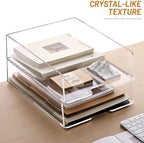 HeZone Enlarged Letter Paper Tray - Clear Acrylic Desk Organizers for Document Organization and File Storage - Stackable Office Accessories - 2 Pack (Large Tray V) - Image 7