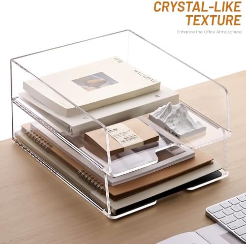 HeZone Enlarged Letter Paper Tray - Clear Acrylic Desk Organizers for Document Organization and File Storage - Stackable Office Accessories - 2 Pack (Large Tray V) - Image 7