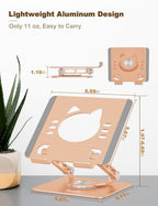 Aoviho Tablet Stand 360° Rotating Aluminum Holder, Adjustable, Portable and Foldable Monitors Stand for iPads, Compatible with 4-12.9" Tablets, Golden - Image 3