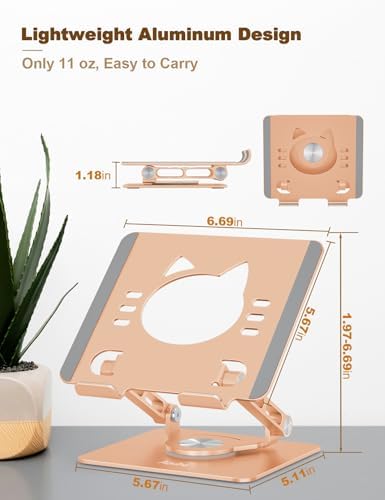 Aoviho Tablet Stand 360° Rotating Aluminum Holder, Adjustable, Portable and Foldable Monitors Stand for iPads, Compatible with 4-12.9" Tablets, Golden - Image 3