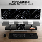 TRIN&AUSAN Dual Monitor Stand Riser, Wooden 2-Tier Computer Monitor Stand with Storage, Adjustable Ergonomic Desktop Monitor Riser with Cable Management & Phone Holder for Home Office Desk (Black) - Image 4