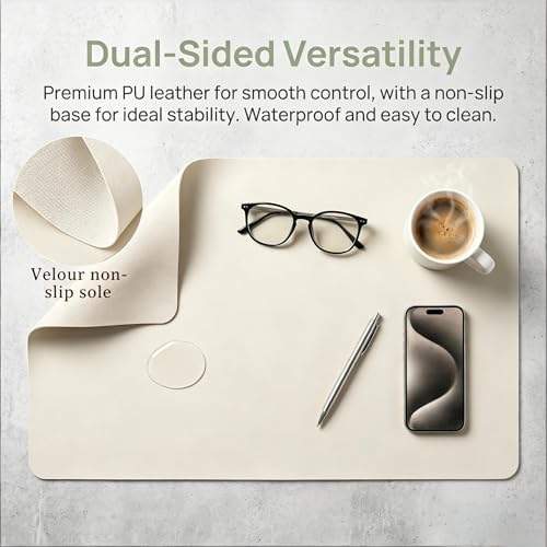 Large Mouse Pad, Leather Desk Protector, Non-Slip, Waterproof PU Leather Blotter Mat, Desk Cover for Office and Home (Cream White, 20" x 40") - Image 3