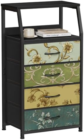 Furnulem Retro Small Dresser for Bedroom, Tall Nightstand with 4 Drawers by Furnulem