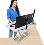 34 inch White Corner Height Adjustable Standing Desk Converter, One-Click Sit to Stand up Desk Riser, Pre-Assembled Dual Monitor and Laptop Workstation by Aconcept