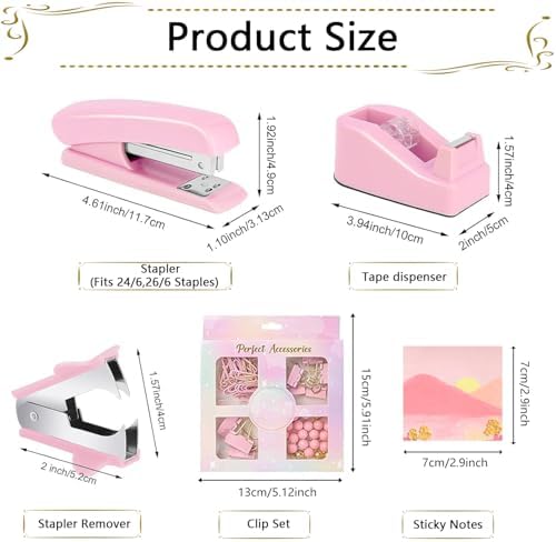 Office Supplies,Desk Accessories,Stapler and Tape Dispenser Set,1000 Staples,Staple Remover,Pen Holder,Folding Phone Holder,Journal Notebook,Ballpoint Pen,Scissor,Ruler,Clear Tape,Sticky Notes,Ect - Image 6