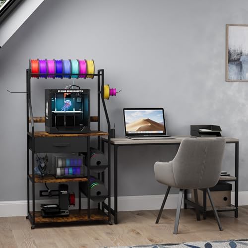 4-Tier 3D Printer Stand with Filament Storage & Power Outlet (Rustic Brown) - Image 5